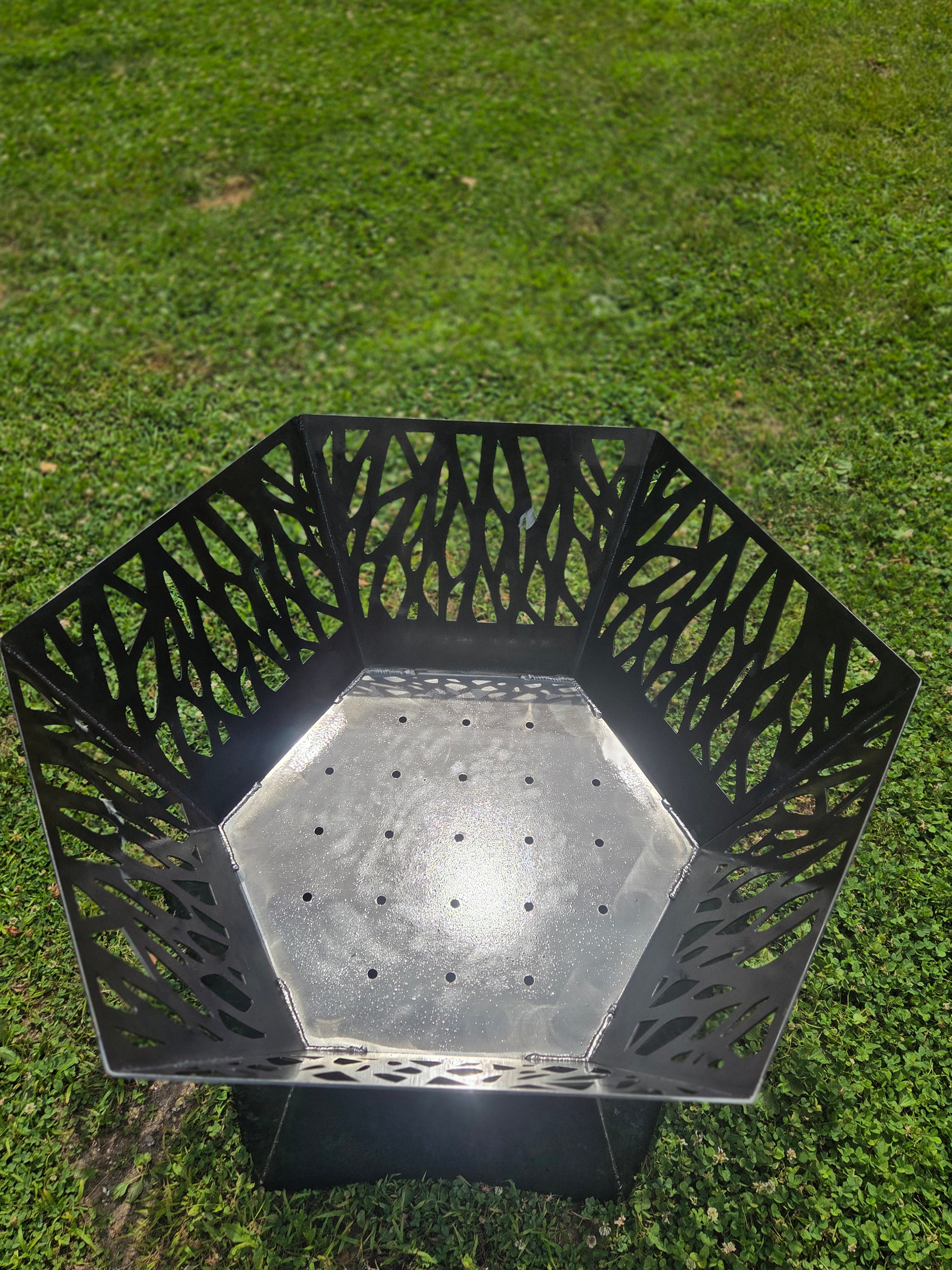 36" hexagon firepit with cutouts. 24" tall