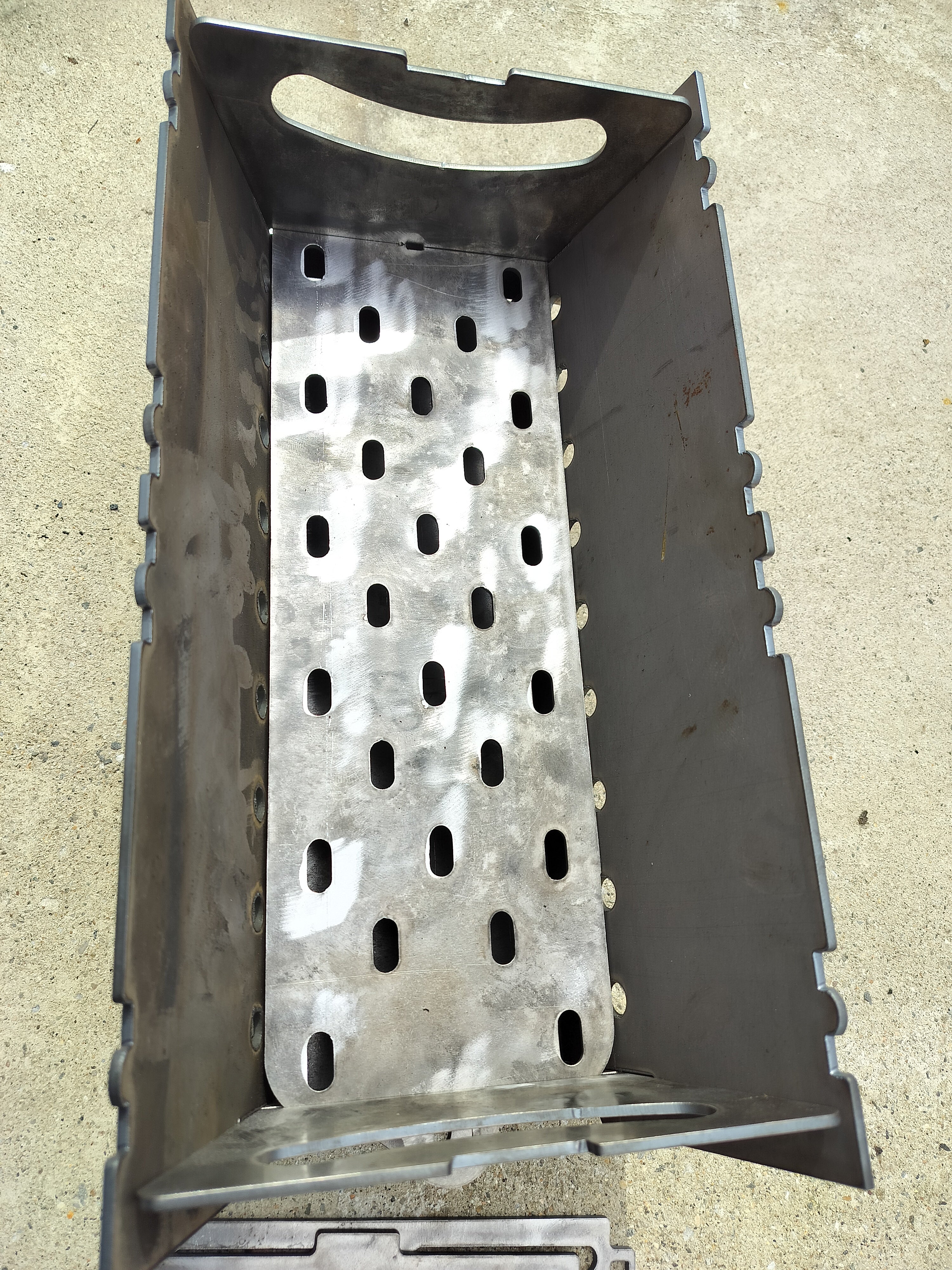 Small charcoal grill 16"x8.5" cooktop stores flat heavy duty construction 1/8" steel