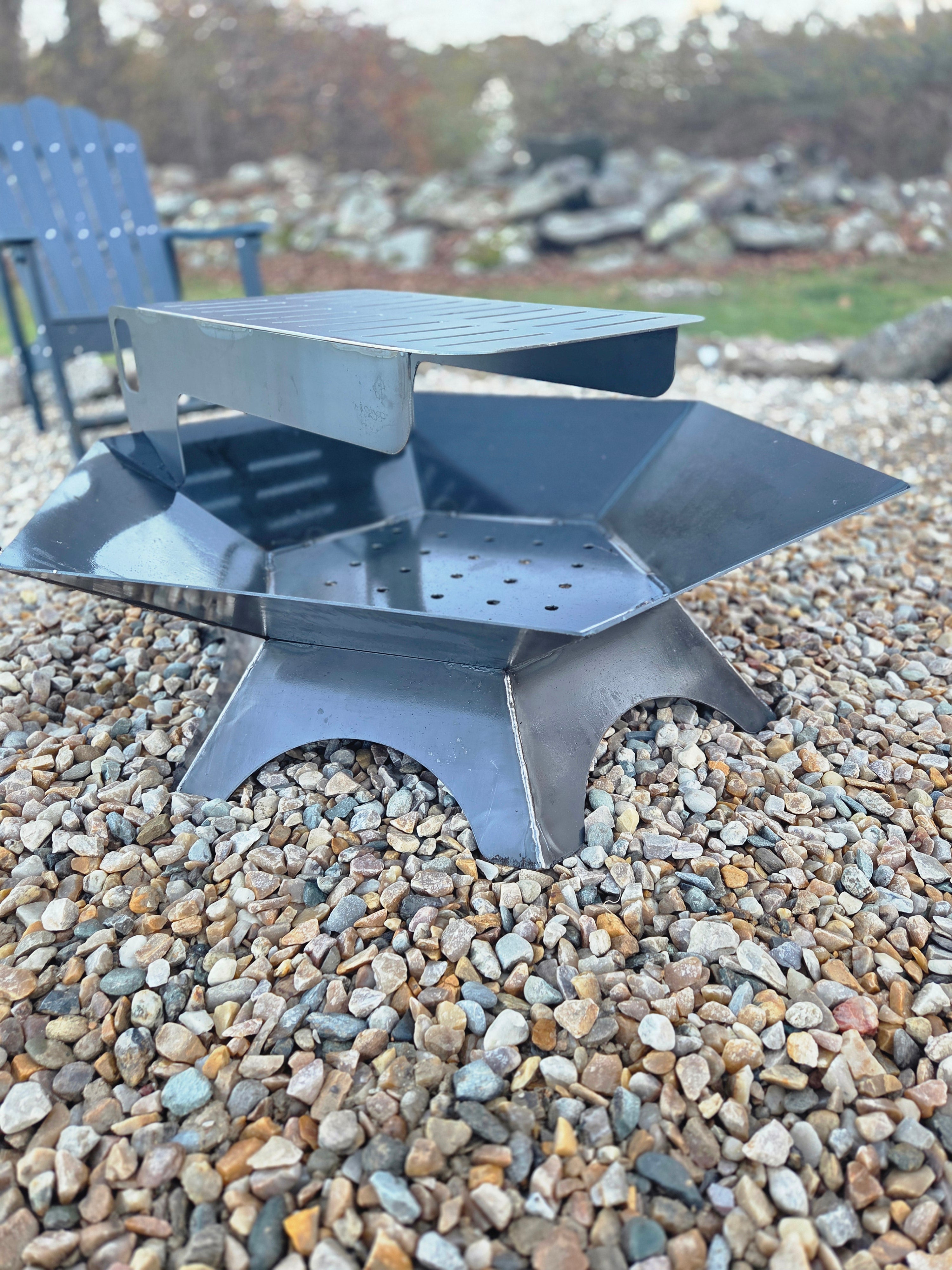 37"x37" hexagon firepit with removable cooktop