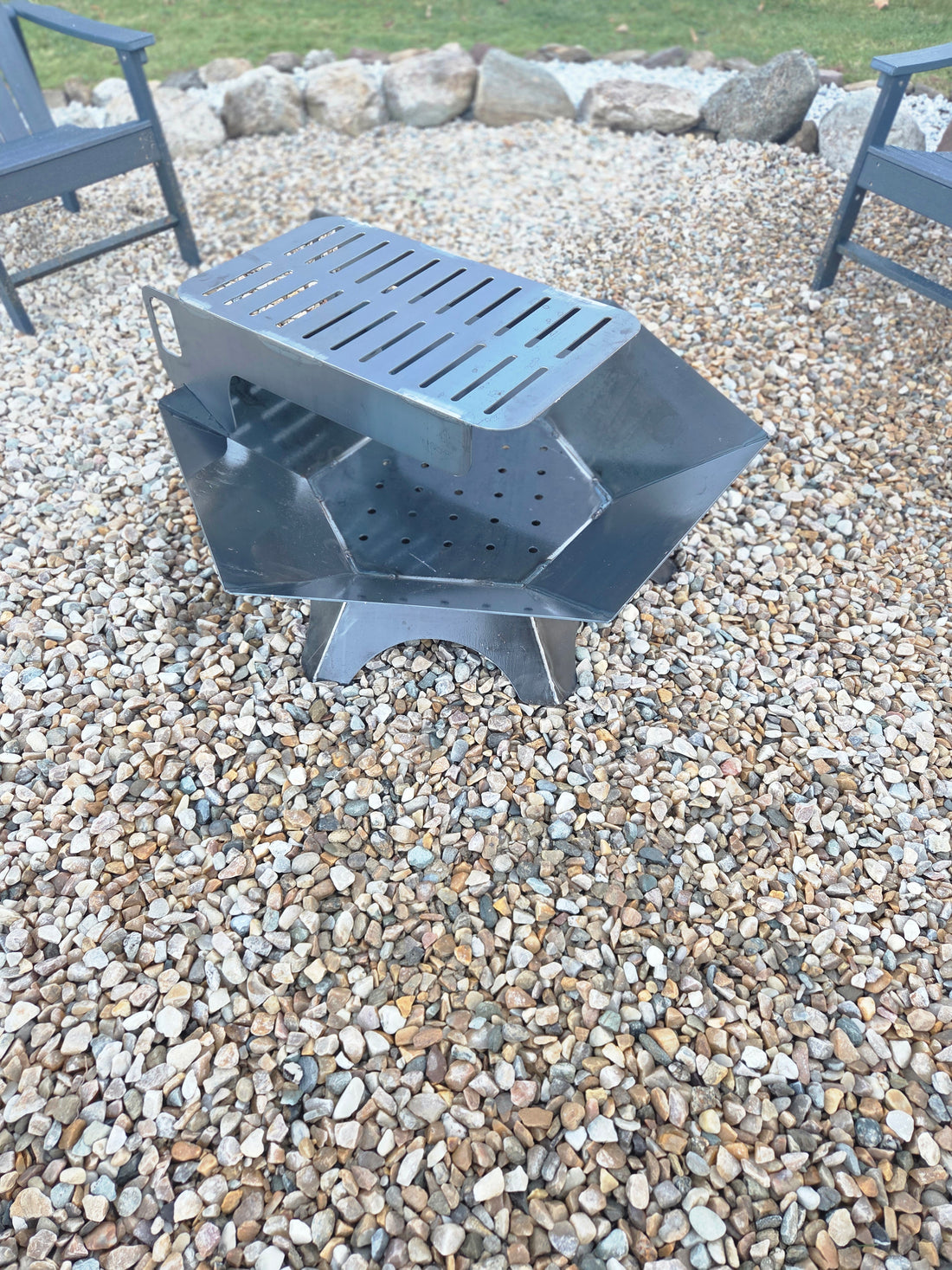 37"x37" hexagon firepit with removable cooktop
