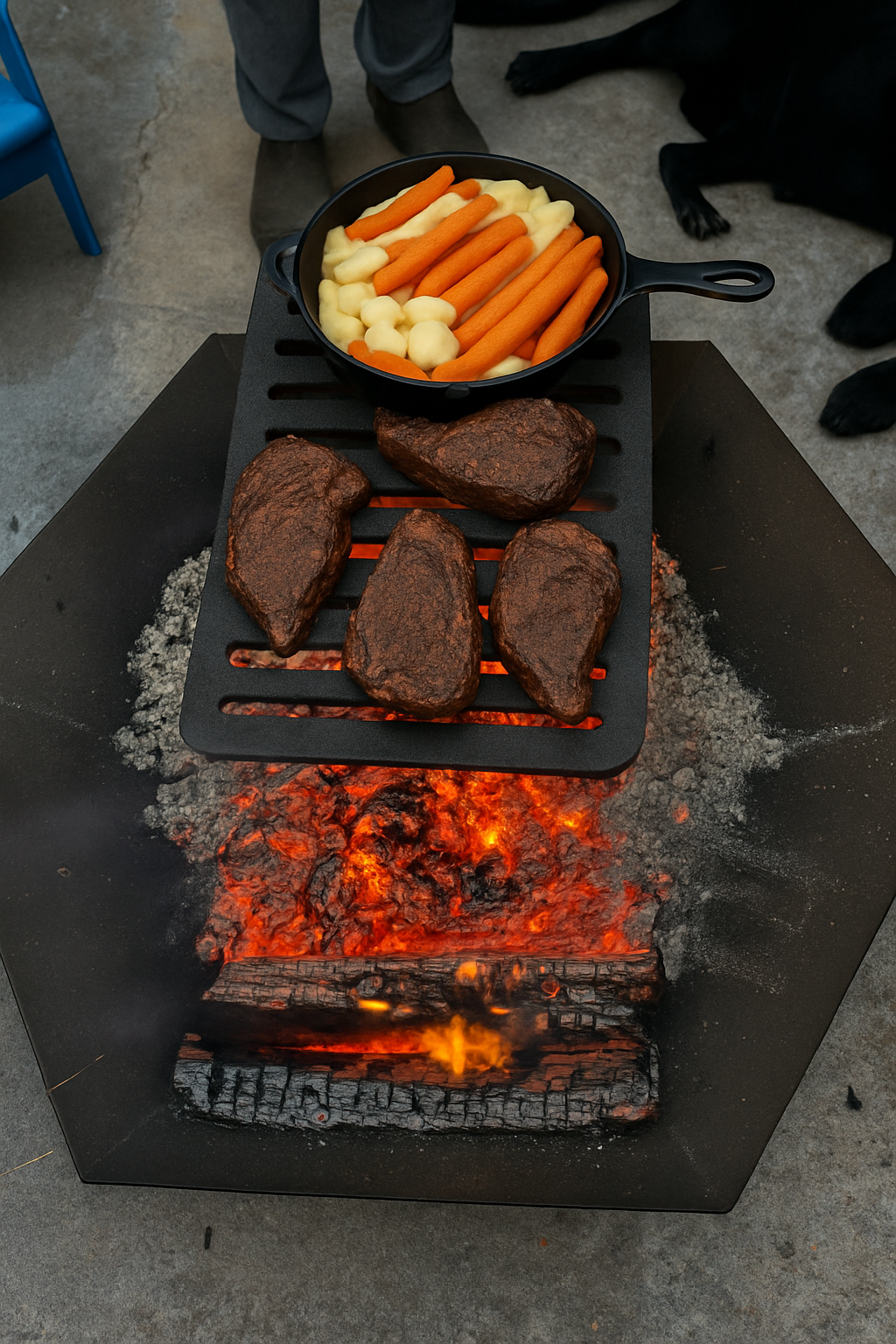 37"x37" hexagon firepit with removable cooktop