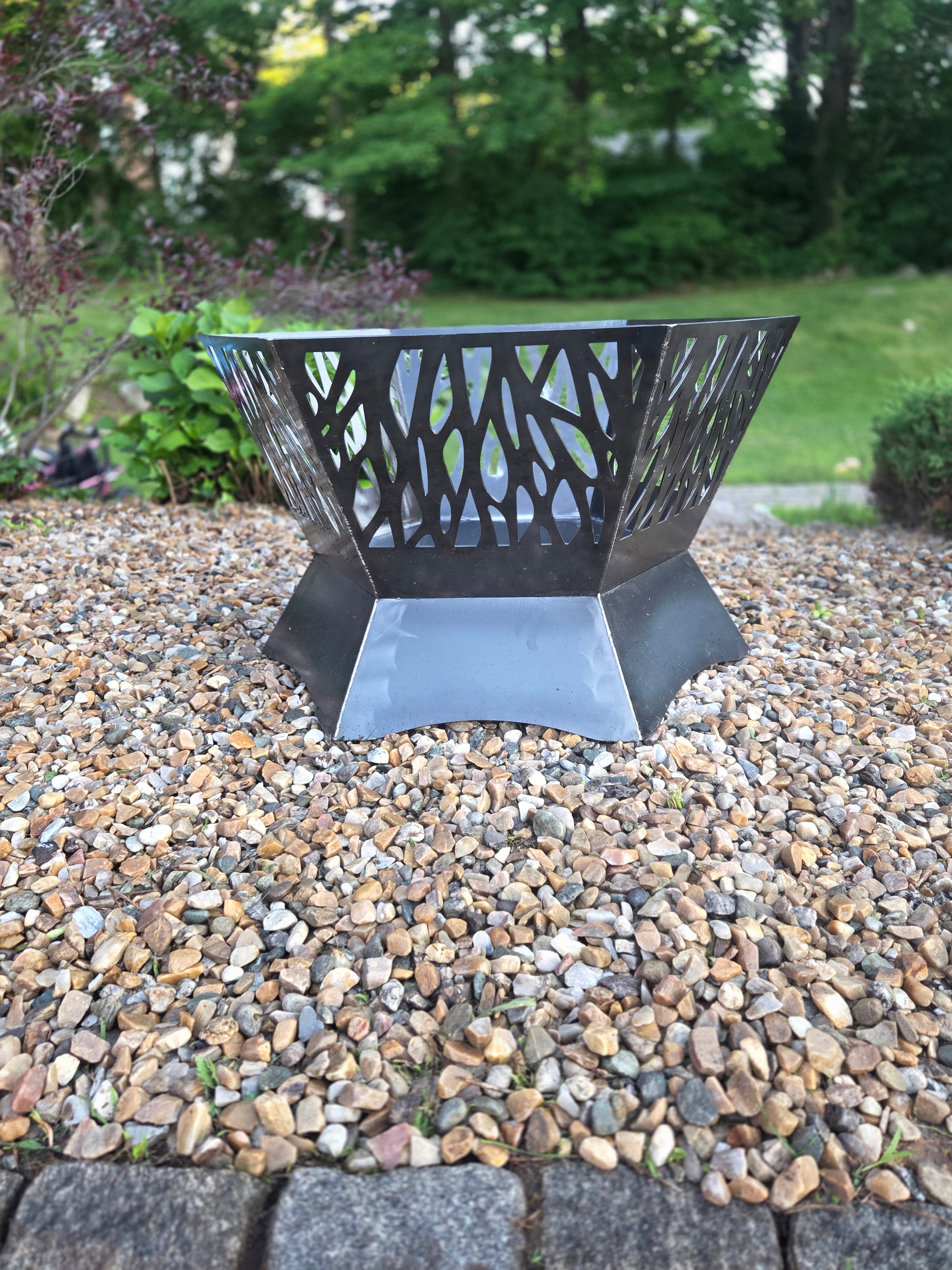 36" hexagon firepit with cutouts. 24" tall