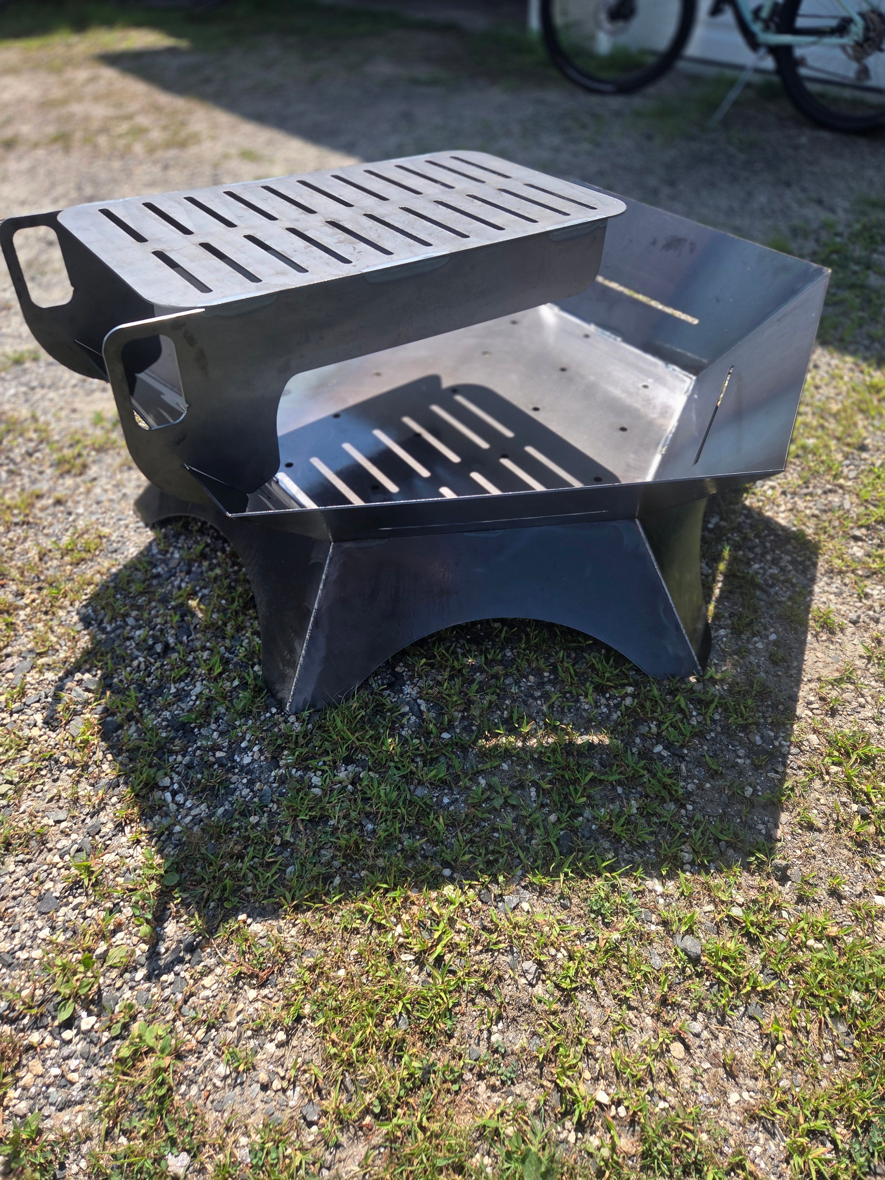 48" hexagon firepit with removable cooktop