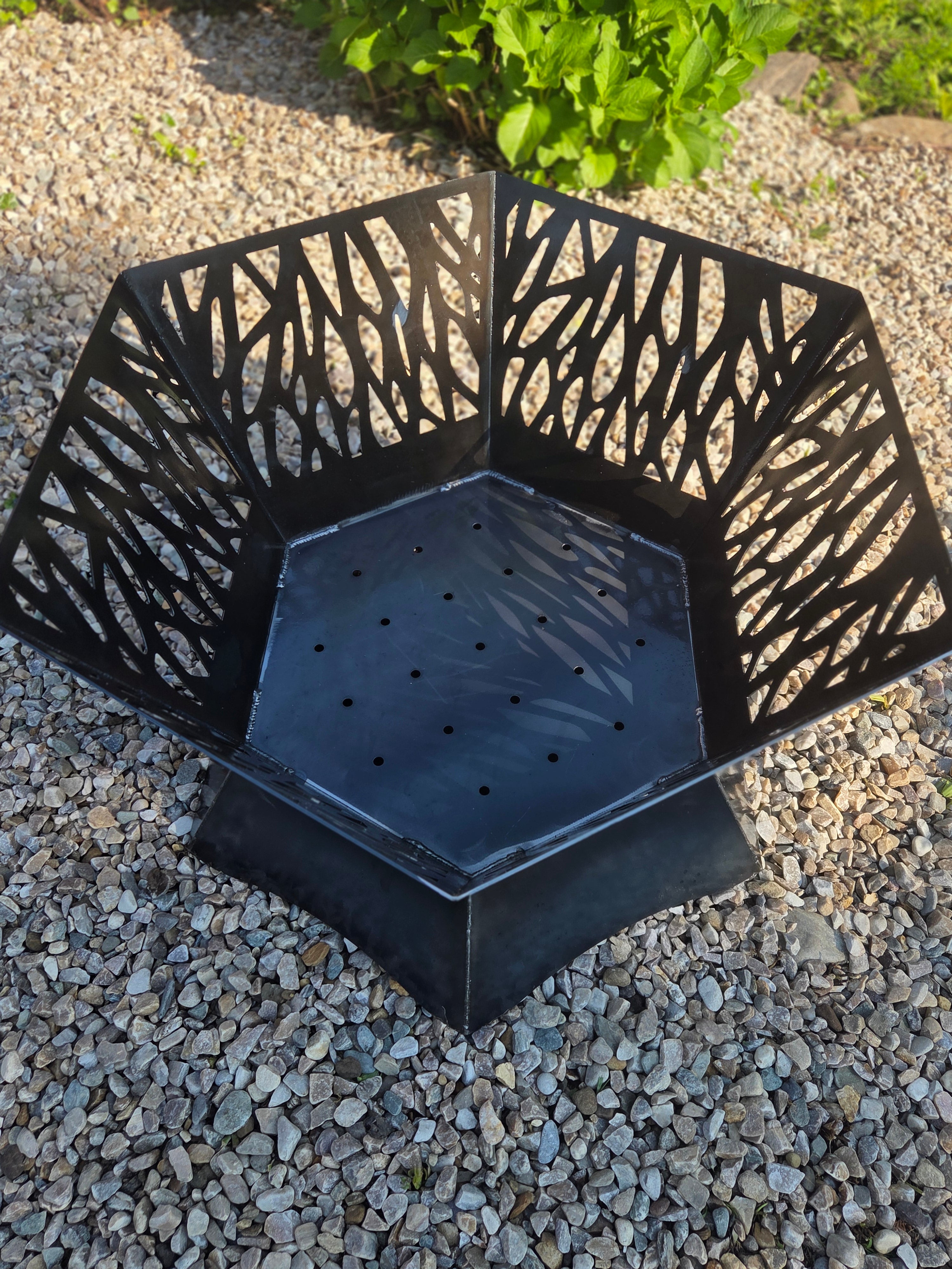 36" hexagon firepit with cutouts. 24" tall