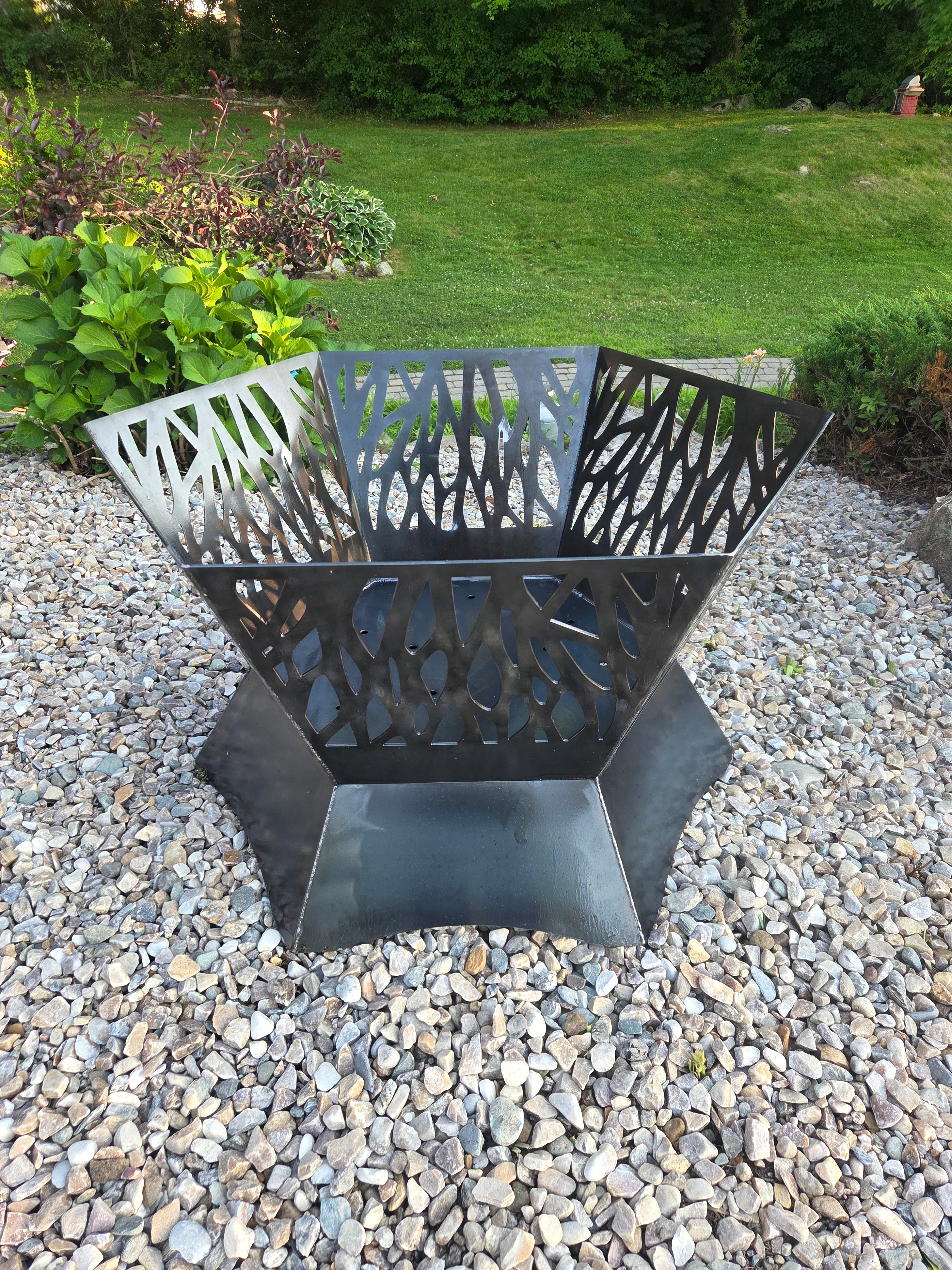 36" hexagon firepit with cutouts. 24" tall