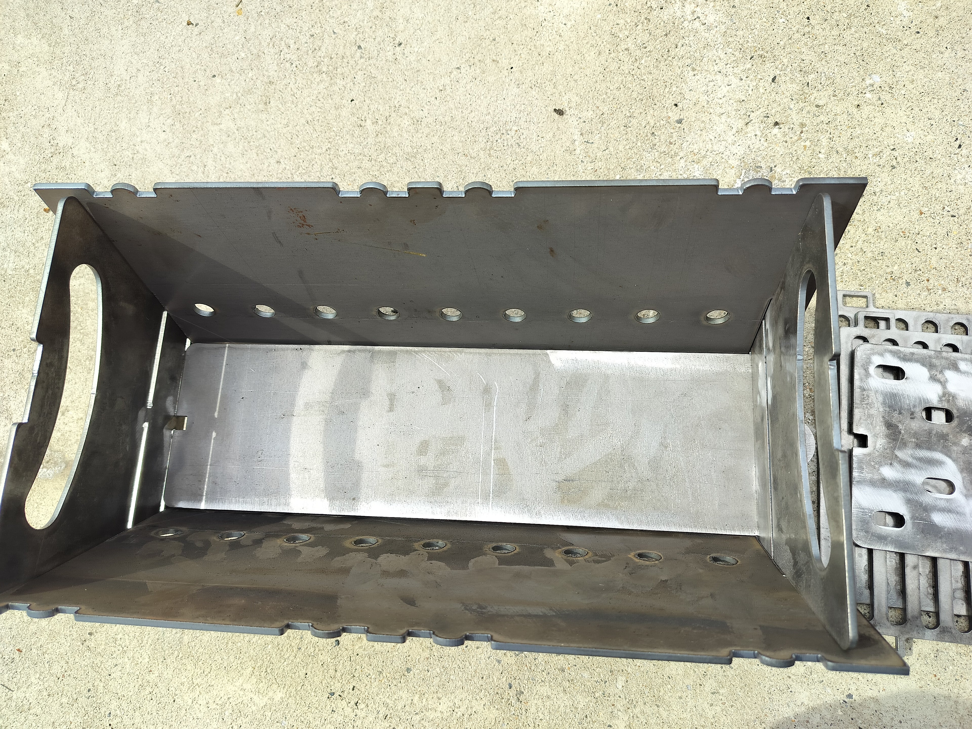 Small charcoal grill 16"x8.5" cooktop stores flat heavy duty construction 1/8" steel