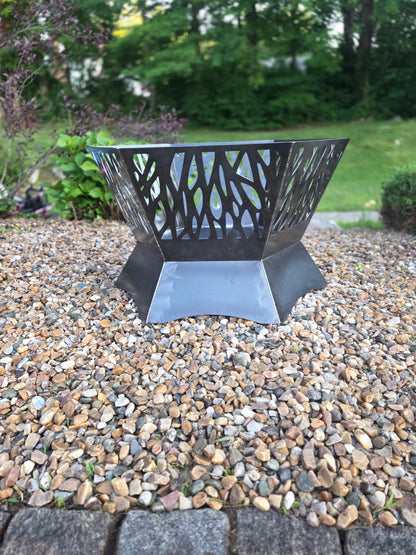 36&quot; hexagon firepit with cutouts. 24&quot; tall