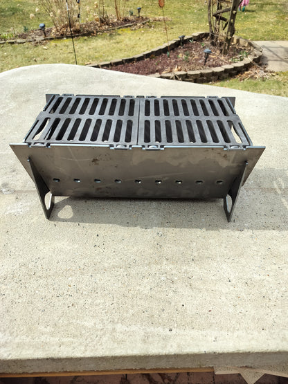 Small charcoal grill 16&quot;x8.5&quot; cooktop stores flat heavy duty construction 1/8&quot; steel