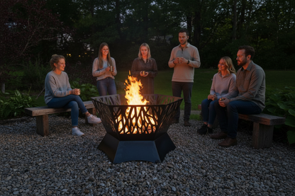 36" hexagon firepit with cutouts. 24" tall