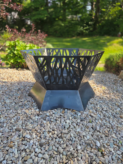 36&quot; hexagon firepit with cutouts. 24&quot; tall