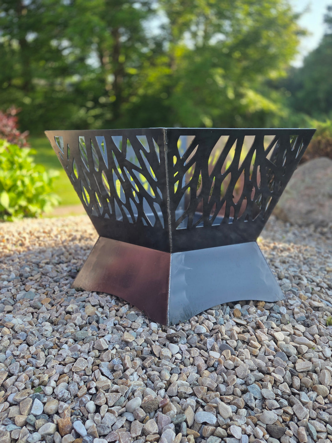 36&quot; hexagon firepit with cutouts. 24&quot; tall